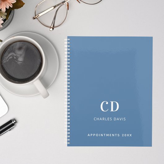 Dusty blue monogram initialen 2026 planner