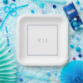 Dusty Blue Monogram Initialen Eenvoudige bruiloft Papieren Bordje (Feest)