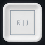 Dusty Blue Monogram Initialen Eenvoudige bruiloft Papieren Bordje<br><div class="desc">Ontworpen met tekst sjabloon voor monogrammed initialen die u kunt aanpassen!</div>