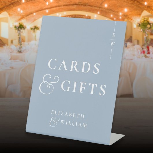 Dusty Blue Monogram Kaarten en geschenken Reclamebord Met Voetstuk