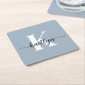 Dusty Blue-monogram Kartonnen Onderzetters (Schuin)