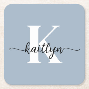 Dusty Blue-monogram Kartonnen Onderzetters