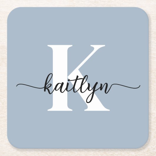 Dusty Blue-monogram Kartonnen Onderzetters (Voorkant)