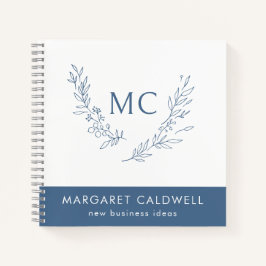 Dusty Blue Monogram Krans Business Notitieboek