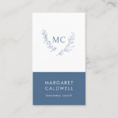 Dusty Blue Monogram krans verticaal Visitekaartje (Voorkant)