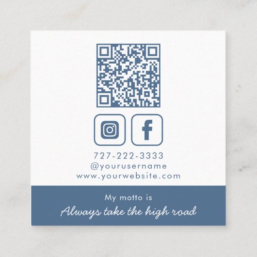 Dusty Blue Monogram Krans Vierkante Visitekaartje (Achterkant)