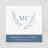 Dusty Blue Monogram Krans Vierkante Visitekaartje (Voorkant)