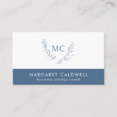 Dusty Blue Monogram Krans Visitekaartje (Voorkant)