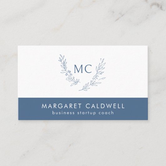 Dusty Blue Monogram Krans Visitekaartje (Voorkant)