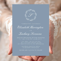 Dusty Blue Monogram Krans White Script Wedding