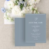 Dusty Blue Monogram Modern Script Save the Date Kaart