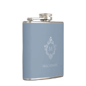 Dusty Blue Monogram Naam Elegant  Crest Heupfles (Rechts)