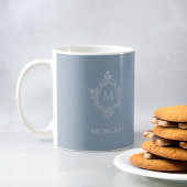 Dusty Blue Monogram Naam Elegant  Crest Koffiemok