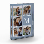 Dusty Blue Monogram Pas getrouwd Photo Block Fotoblokken<br><div class="desc">Upload je favoriete foto's naar creëer een one-of-a-Type monogram foto-keepomwille</div>