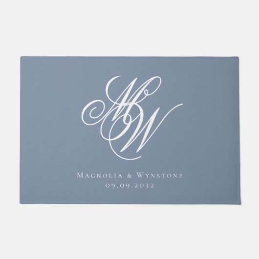 Dusty Blue Monogram Passen getrouwd Deurmat (Voorkant)