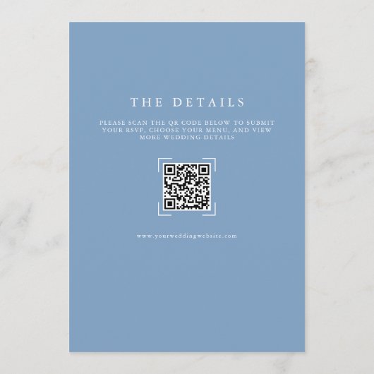 Dusty Blue Monogram QR Code All In One Wedding Kaart (Achterkant)