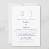 Dusty Blue Monogram QR Code Classy Minimal Wedding Kaart (Voorkant)