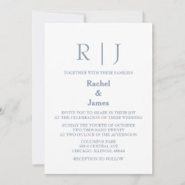 Dusty Blue Monogram QR Code Classy Minimal Wedding Kaart