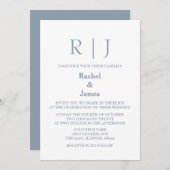 Dusty Blue Monogram QR Code Classy Minimal Wedding Kaart (Voorkant / Achterkant)