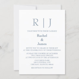 Dusty Blue Monogram QR Code Classy Minimal Wedding Kaart