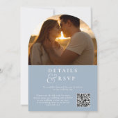 Dusty Blue Monogram QR Code Foto Wedding Arch Kaart (Achterkant)