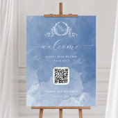 Dusty Blue Monogram QR Code Seating Plan Sign Poster