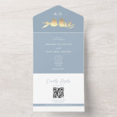 Dusty Blue Monogram QR Wedding All In One Uitnodiging (Binnen)