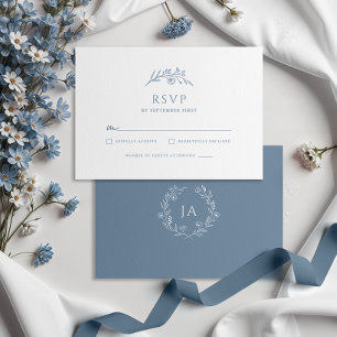 Dusty Blue-monogram RSVP Kaartje