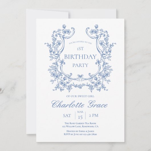 Dusty Blue  Monogram Verjaardagsuitnodiging Bedankkaart (Voorkant)