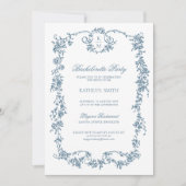 Dusty Blue Monogram  vrijgezellenfeest Kaart (Voorkant)