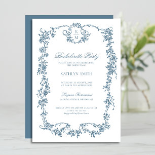 Dusty Blue Monogram vrijgezellenfeest Kaart