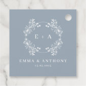 Dusty Blue Monogram Wedding Bedankjes Labels (Achterkant)
