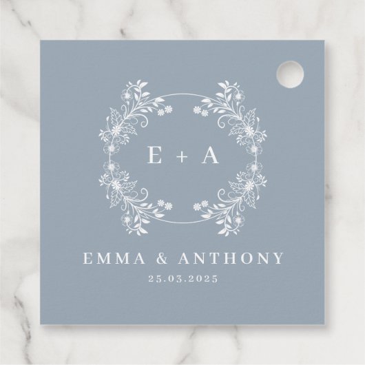 Dusty Blue Monogram Wedding Bedankjes Labels (Achterkant)