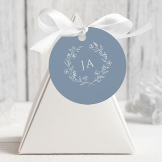 Dusty Blue Monogram Wedding Bedankjes Labels