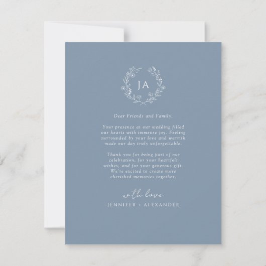 Dusty Blue Monogram Wedding Bedankkaart (Achterkant)