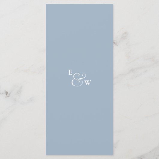 Dusty Blue Monogram Wedding Bedankt Place Card Menu (Achterkant)