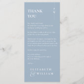 Dusty Blue Monogram Wedding Bedankt Place Card Menu (Voorkant)