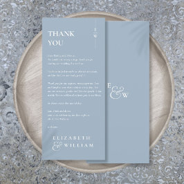Dusty Blue Monogram Wedding Bedankt Place Card Menu