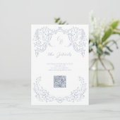 Dusty Blue Monogram Wedding Details Informatiekaartje (Staand voorkant)