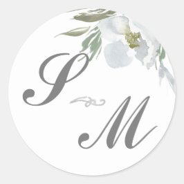 Dusty Blue Monogram Wedding Favor Sticker