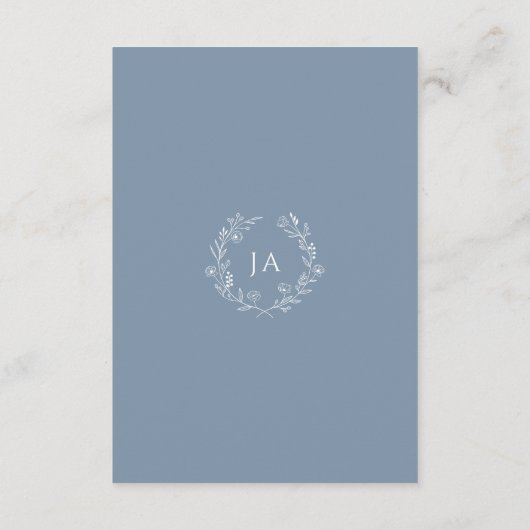 Dusty Blue Monogram Wedding Informatiekaartje (Achterkant)