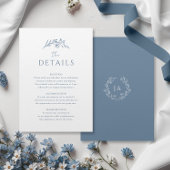 Dusty Blue Monogram Wedding Informatiekaartje