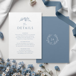 Dusty Blue Monogram Wedding Informatiekaartje