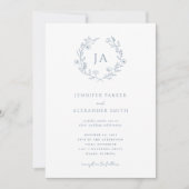 Dusty Blue Monogram Wedding Kaart (Voorkant)