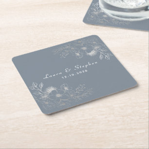 Dusty Blue Monogram Wedding Kartonnen Onderzetters