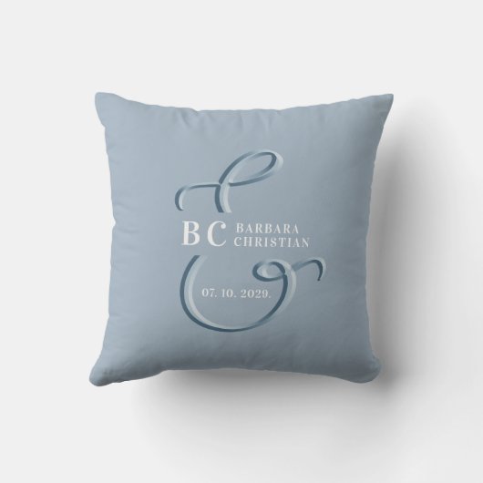 Dusty Blue Monogram Wedding Kussen (Achterkant)