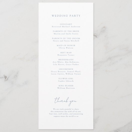 Dusty Blue Monogram Wedding Programmakaart (Achterkant)