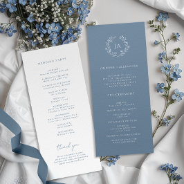 Dusty Blue Monogram Wedding Programmakaart
