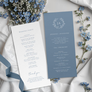 Dusty Blue Monogram Wedding Programmakaart