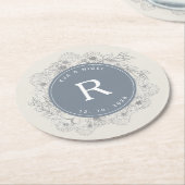 Dusty Blue Monogram Wedding Ronde Kartonnen Onderzetter (Gebogen)